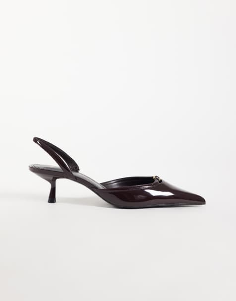 Mango buckle detail heeled slingback in burgundy - view 1