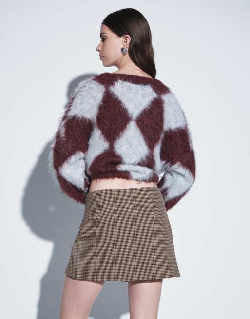 Mango buckle detail mini skirt in brown check, 3 of 5