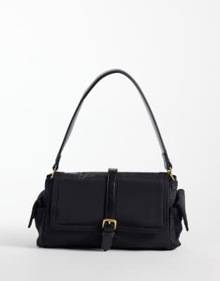 Mango Buckle Detail Shoulder Bag In Black