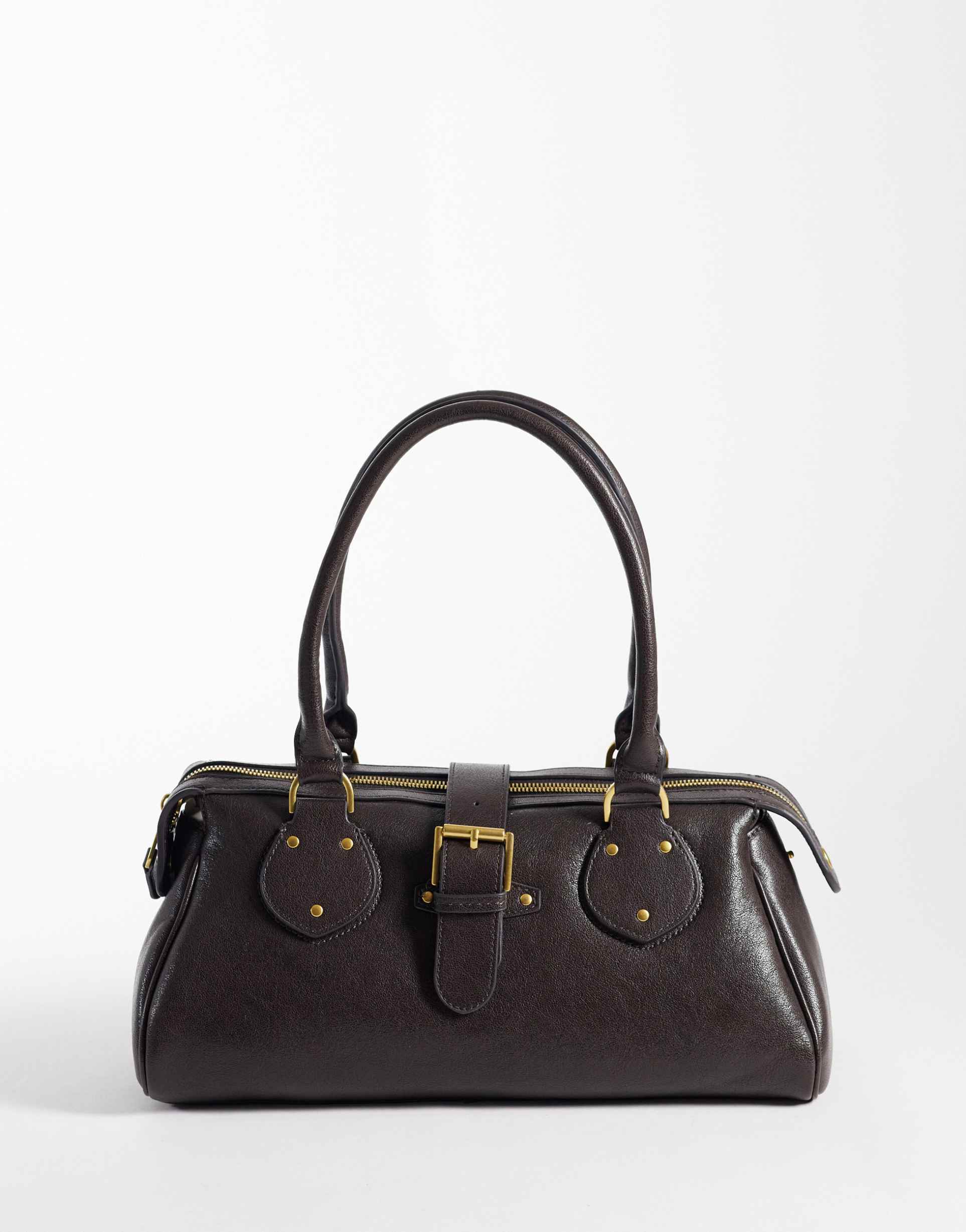 mango buckle detail shoulder bag in chocolate