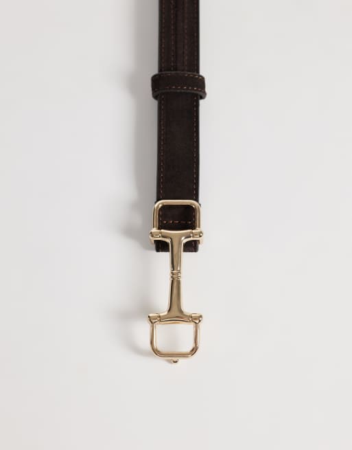 Mango buckle detail skinny belt in chocolate, 2 of 3