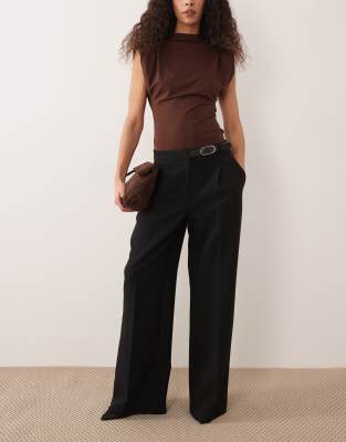 Mango Buckle Detail Straight Tailored Pants In Black
