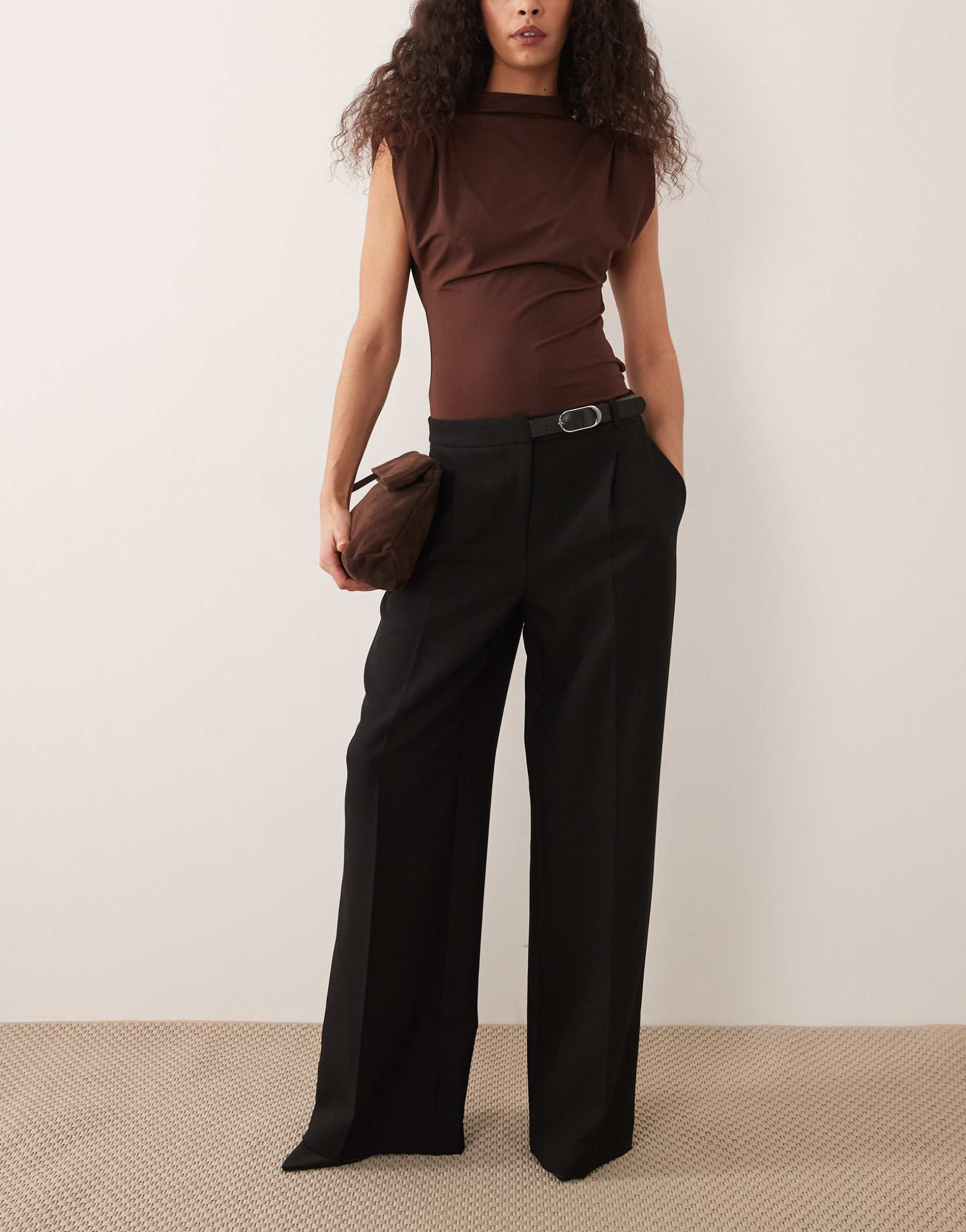 mango buckle detail straight tailored pants in black