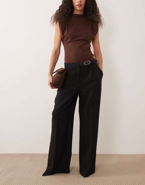 Mango buckle detail straight tailored trousers in black - view 1