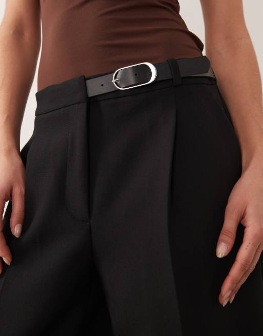 Mango buckle detail straight tailored trousers in black, 2 of 5