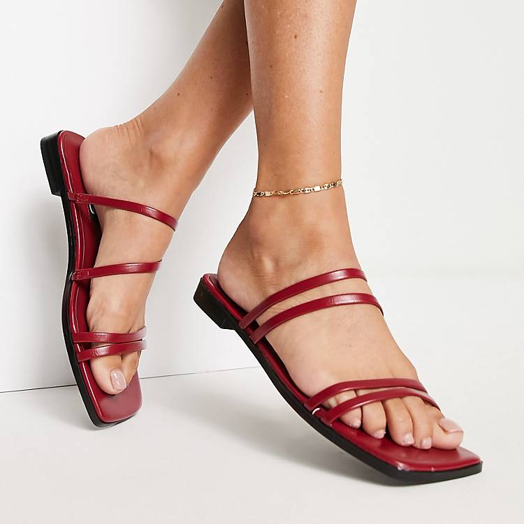 Mango buckle detail strappy sandals in cherry red