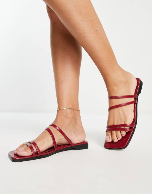 Red strappy sandals store flat