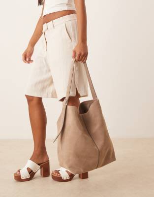 Mango Buckle Strap Detail Large Suede Bag