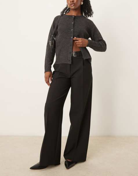 Mango buckle waist straight leg trousers in black