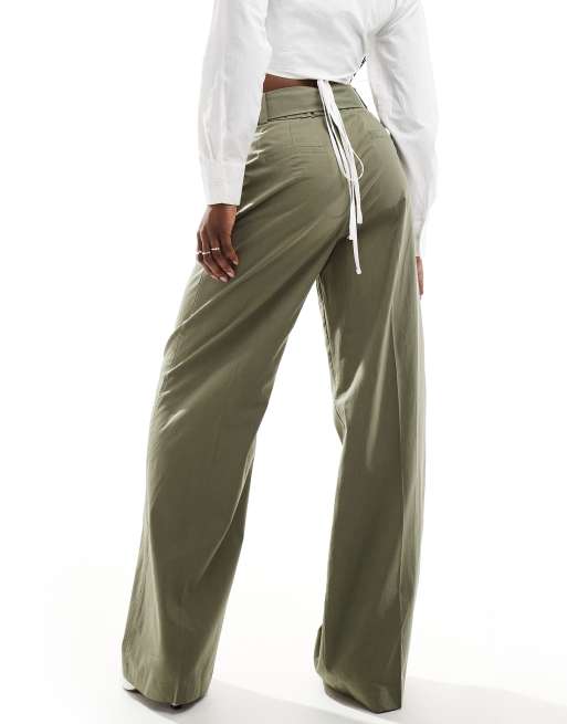 Nala  High waist wide pants Mサイズ Mango buckle waist wide leg pants in khaki | ASOS