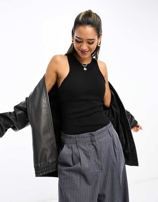 Mango built in bra vest in black