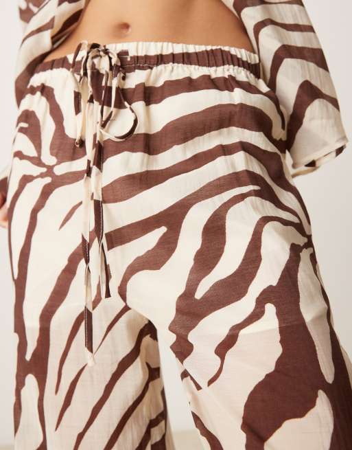 Mango - Bukser med lige ben og brunt zebraprint - Del af sæt , 2 af 5