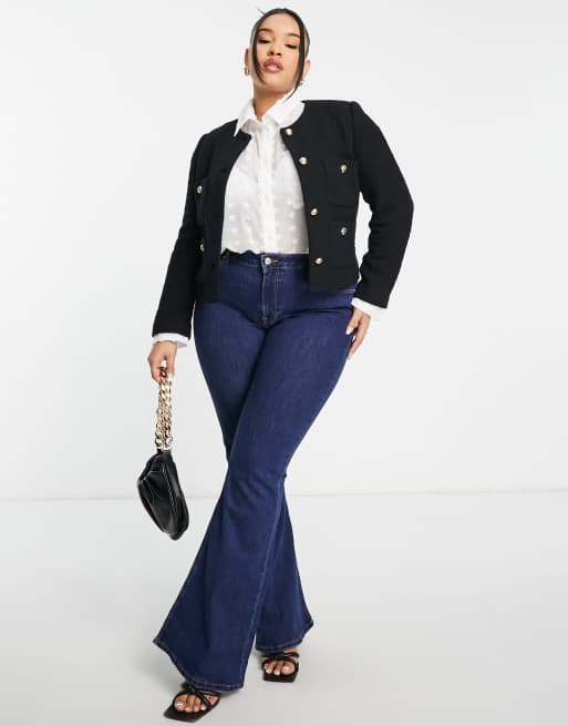 Mango button detail cropped jacket in black, 3 of 4