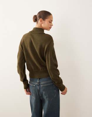 Mango Button Detail High Neck Sweater In Green