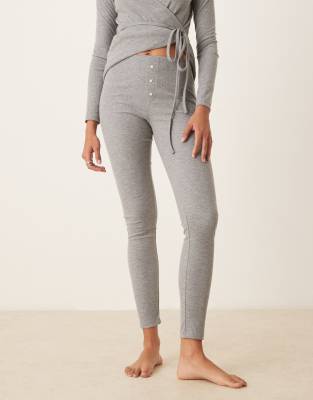 Mango Button Detail Ribbed Knit Pajama Bottoms