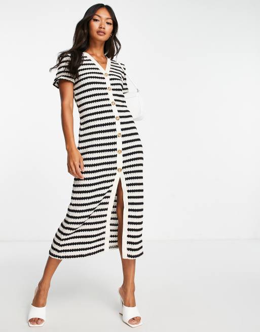 Mango button down crochet midi dress in black stripe | ASOS