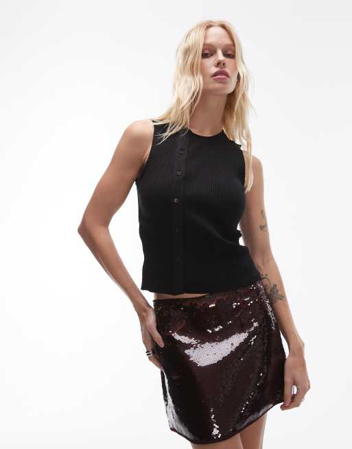 Mango button down jersey vest in black