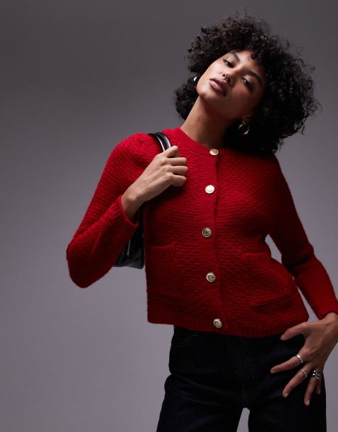 Mango button down knit cardigan in red - view 1