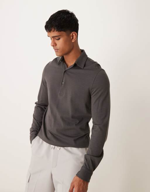 Mango button down long sleeve polo in gray