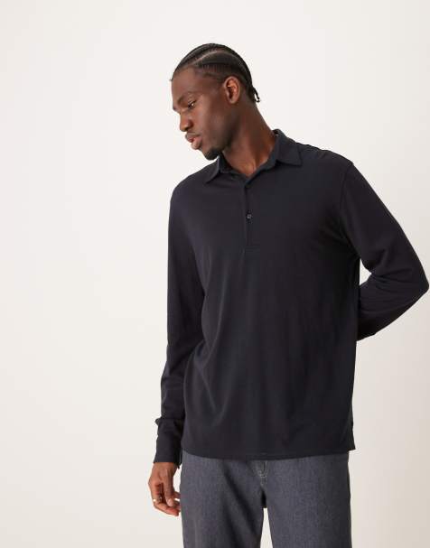 Mango button down long sleeve polo in navy - view 1