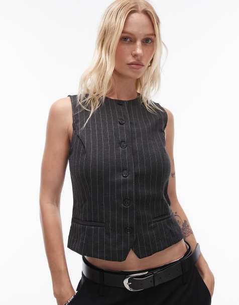 Mango button down pinstripe waistcoat in grey - view 1