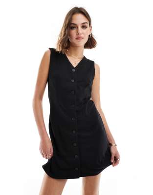 Mango Button Down Sleeveless Mini Dress In Black