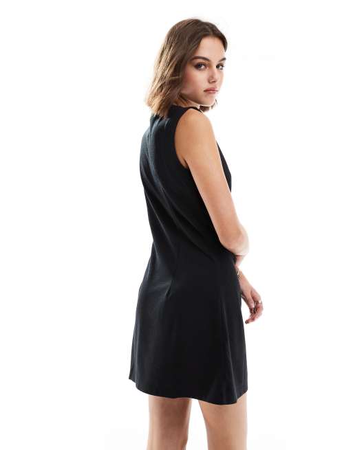 Mango button down sleeveless mini dress in black | ASOS
