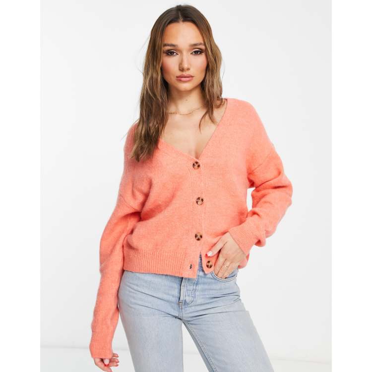 Mango button down slouchy cardigan in peach ASOS