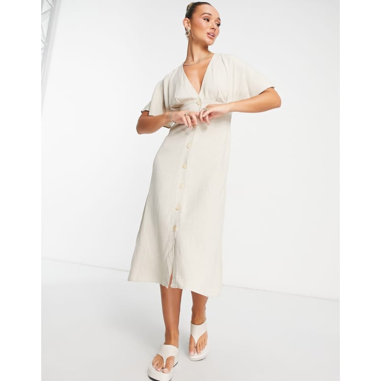 V neck button down best sale midi dress