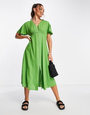 Mango button down v neck midi dress in soft green