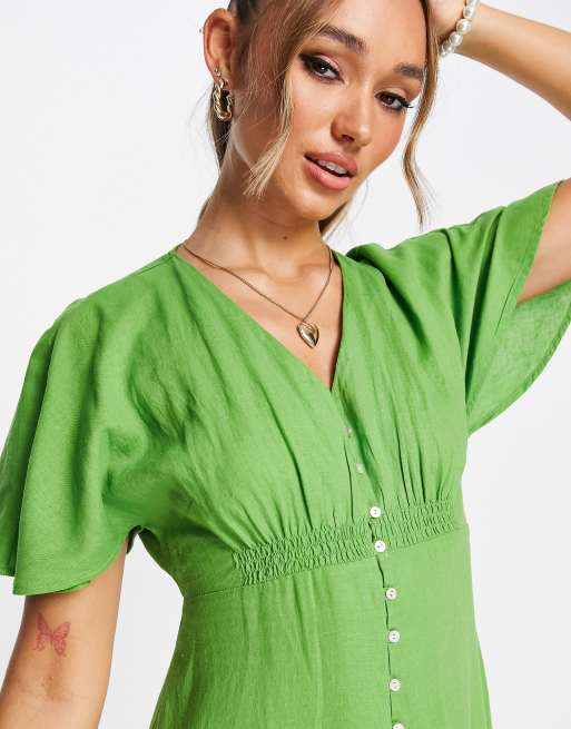 Mango button down v neck midi dress in soft green