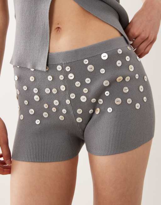 Mango button embellished knitted shorts co-ord in grey, 2 of 5