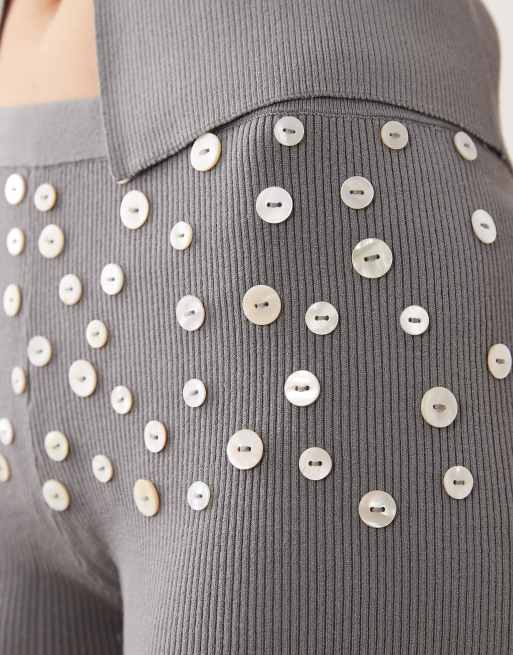 Mango button embellished knitted shorts co-ord in grey, 4 of 5