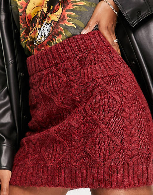  Mango button front cable knit skirt co-ord in red 