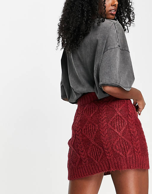  Mango button front cable knit skirt co-ord in red 