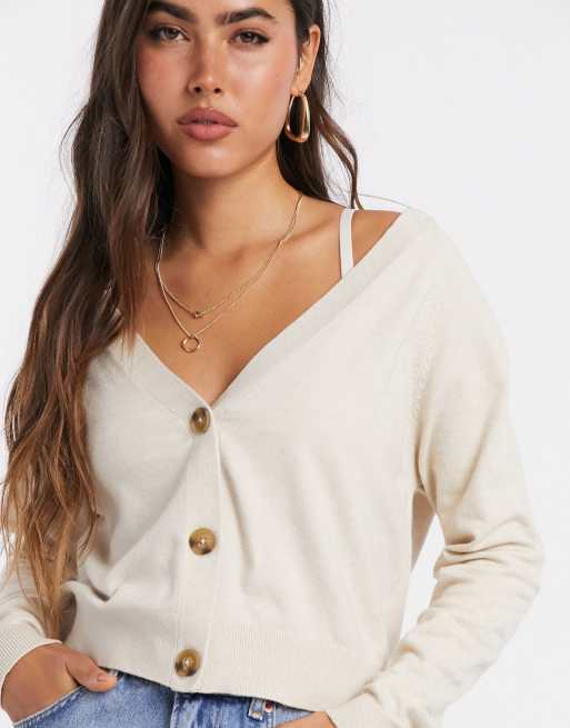 Mango button front cardigan in ecru