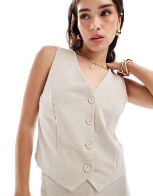 Mango button front co-ord waistcoat in beige-Neutral