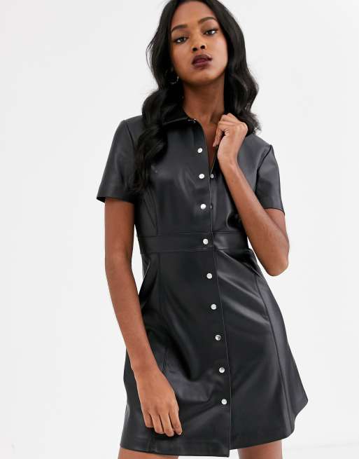 Leather button cheap down dress