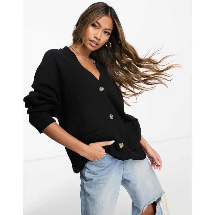 Black cardigan with on sale pockets and buttons