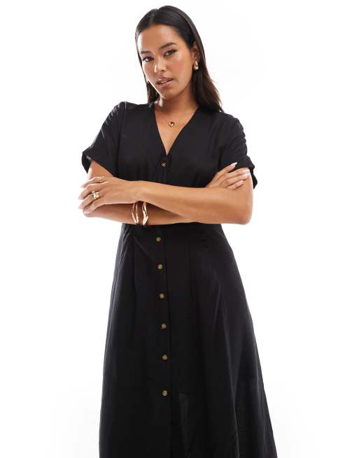 Mango button front midi dress in black