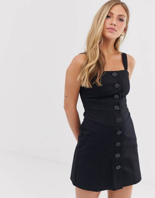 Button front best sale dress black