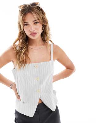 button front pinstripe cami vest in light blue