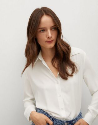 Mango button front shirt in white