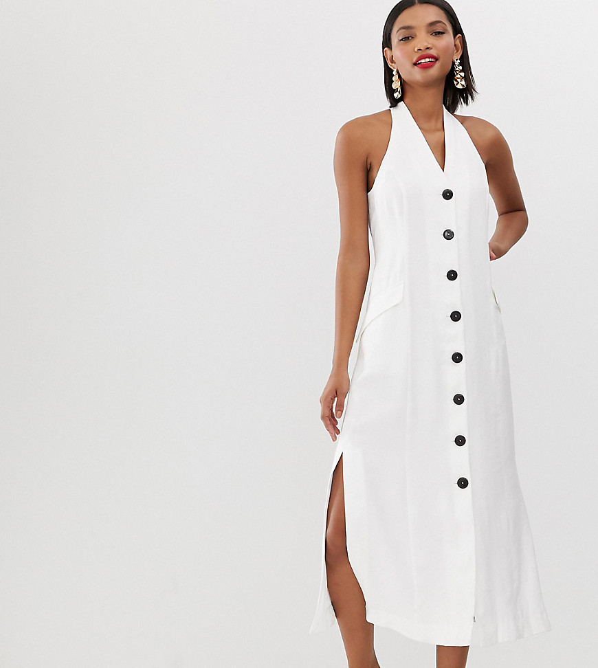 Mango button front tailored dress in white