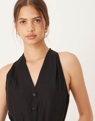 Mango Button Through Halterneck Midi Dress In Black