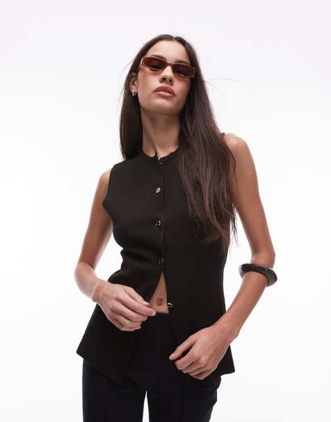 Mango button through knitted waistcoat in dark brown - view 1