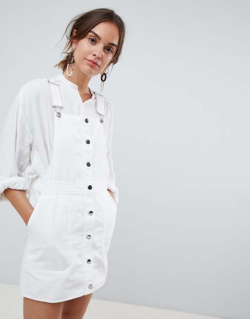 Mango button through overall dress in white