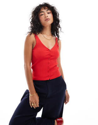 Mango Ribbed Sweetheart Tank Top In Red