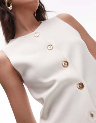 Shop Mango Button Up Fine Knit Vest With Gold Buttons