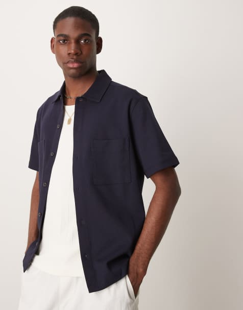 Mango button-up jersey polo shirt in navy - view 1
